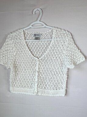 M BASICS 100% Cotton Crochet Cardigan Cottagecore Feminine Layering Quiet Lux